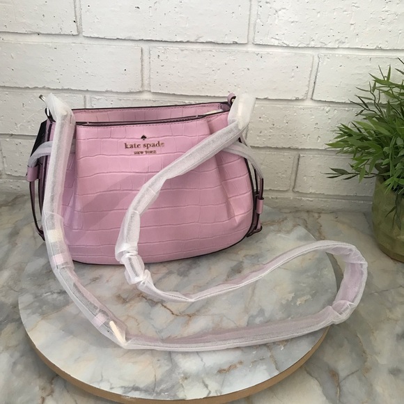 Kate Spade Purse Pink Croco Embossed Leather Dumpling Crossbody Bag KE475 New - Picture 5 of 16